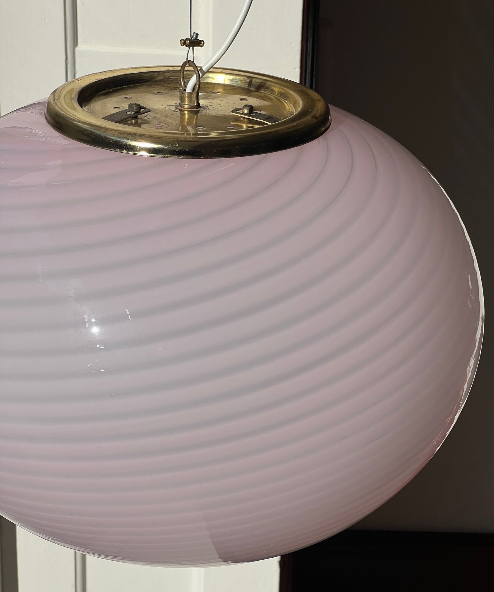 Vintage oval pink swirl Murano ceiling lamp (D45)