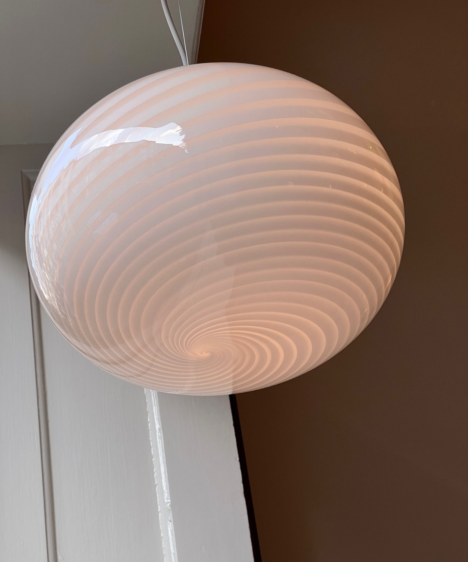 Vintage Murano oval white swirl ceiling lamp (D35)