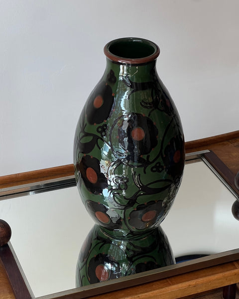 Vintage Alfred Kusche green flower ceramic vase