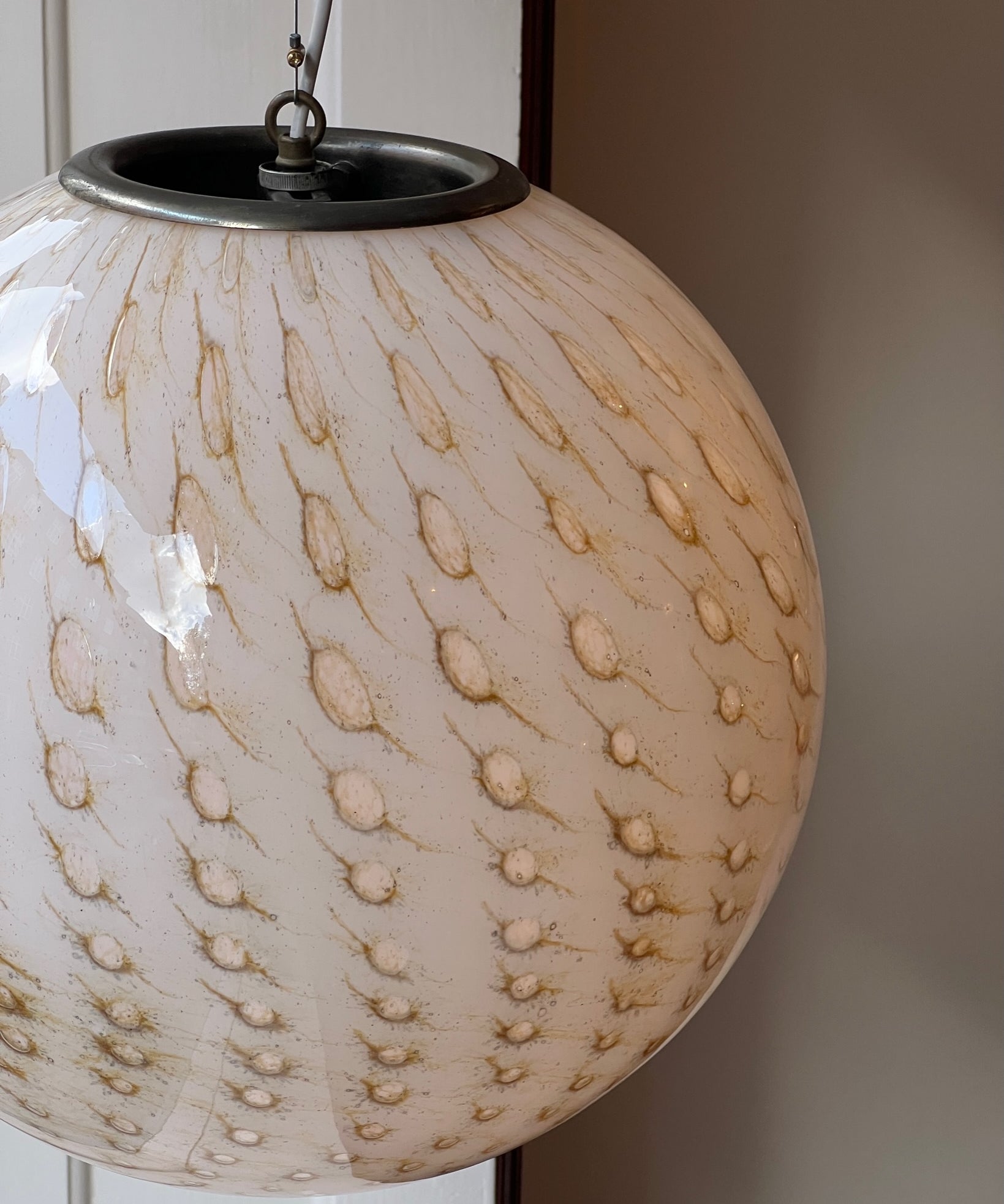 Vintage round white/black/golden dotted Murano ceiling lamp (D45)