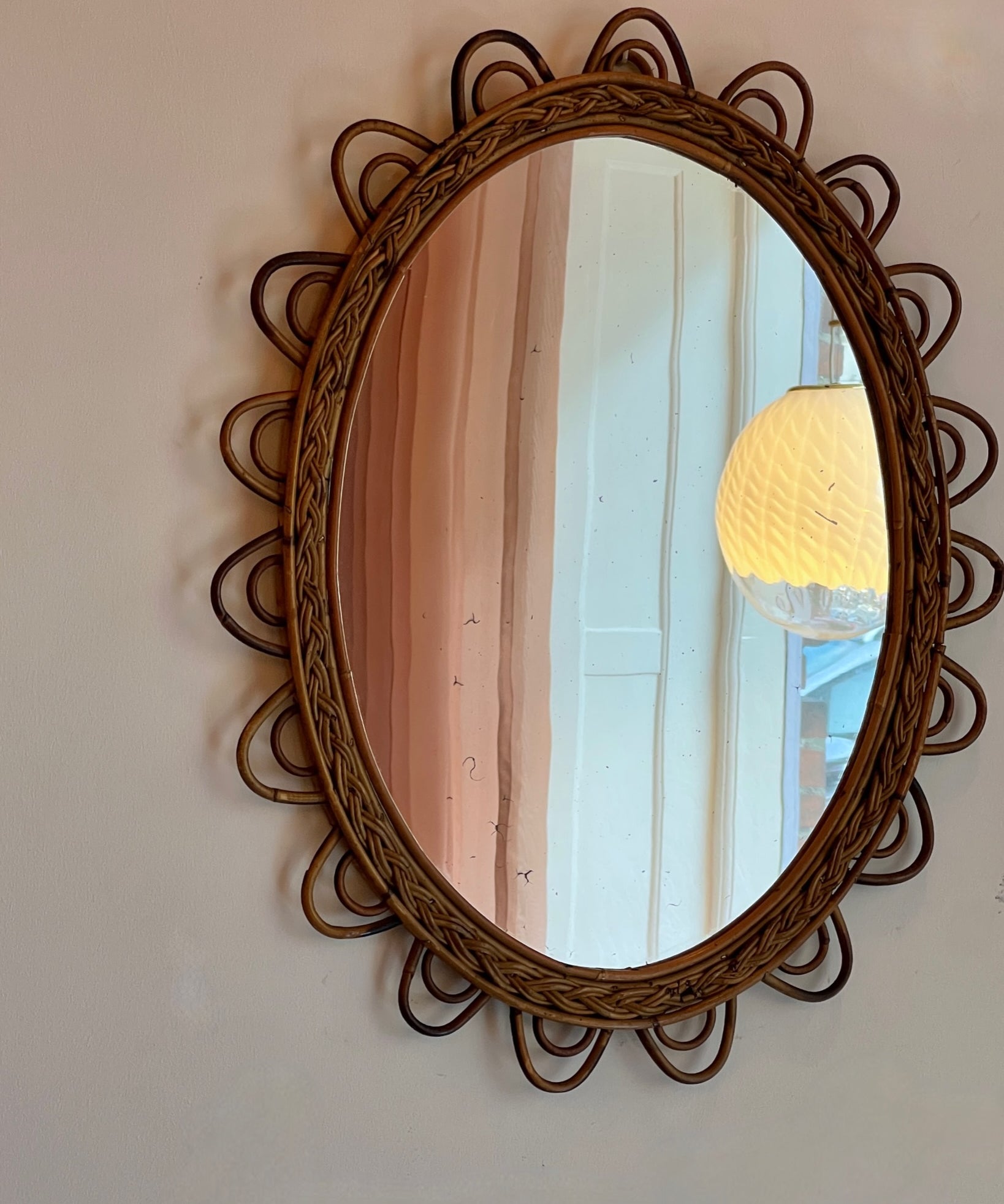 Vintage Italian mirror with rattan frame