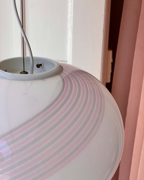 Vintage oval Murano light pink/white/grey swirl ceiling lamp (D40)