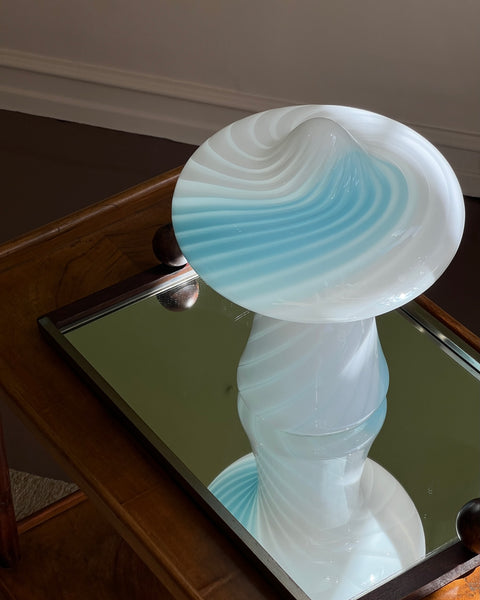 Vintage blue/white Murano mushroom table lamp