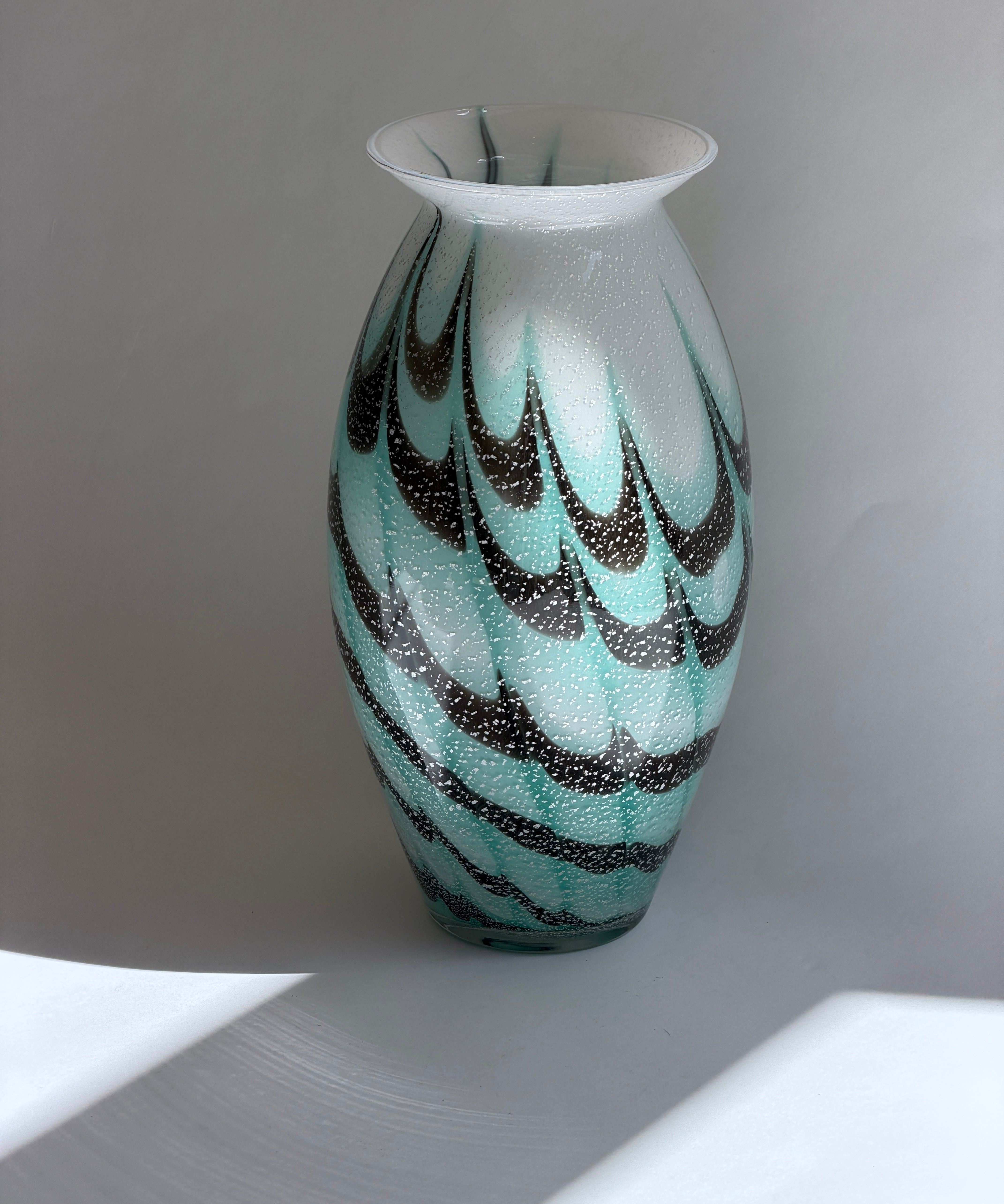 Vintage turquoise/black/silver Murano vase
