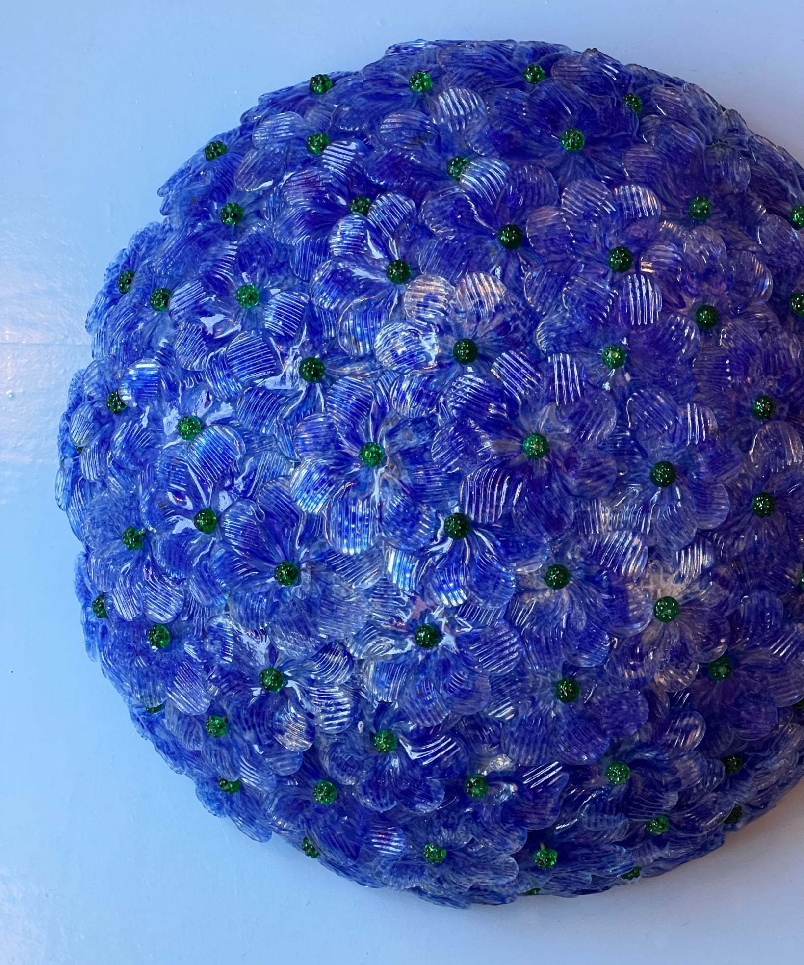 Vintage blue/green/clear Murano flower ceiling/wall lamp (D44)