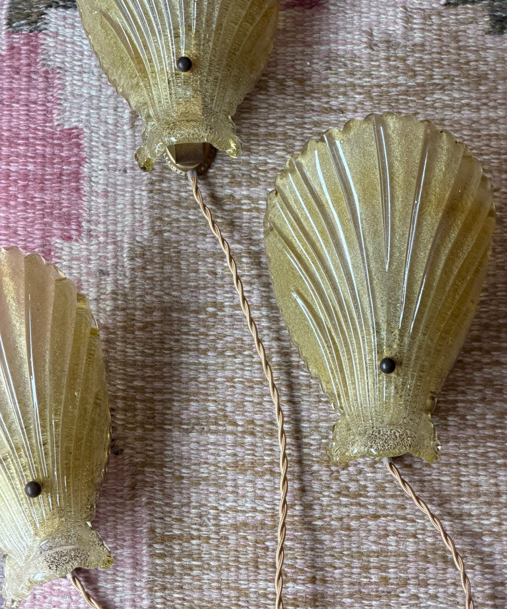 Vintage golden Murano shell wall lamps (4 available)