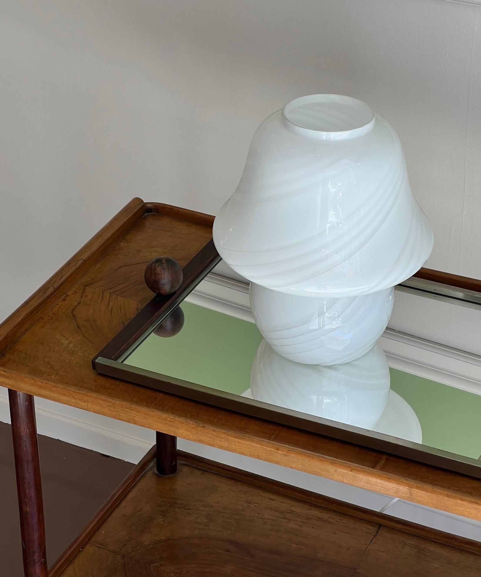 Vintage white swirl Murano mushroom table lamp