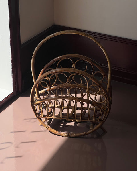 Large vintage rattan magazine holder