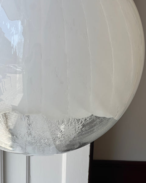 Large vintage white clear Murano ceiling lamp (D50)