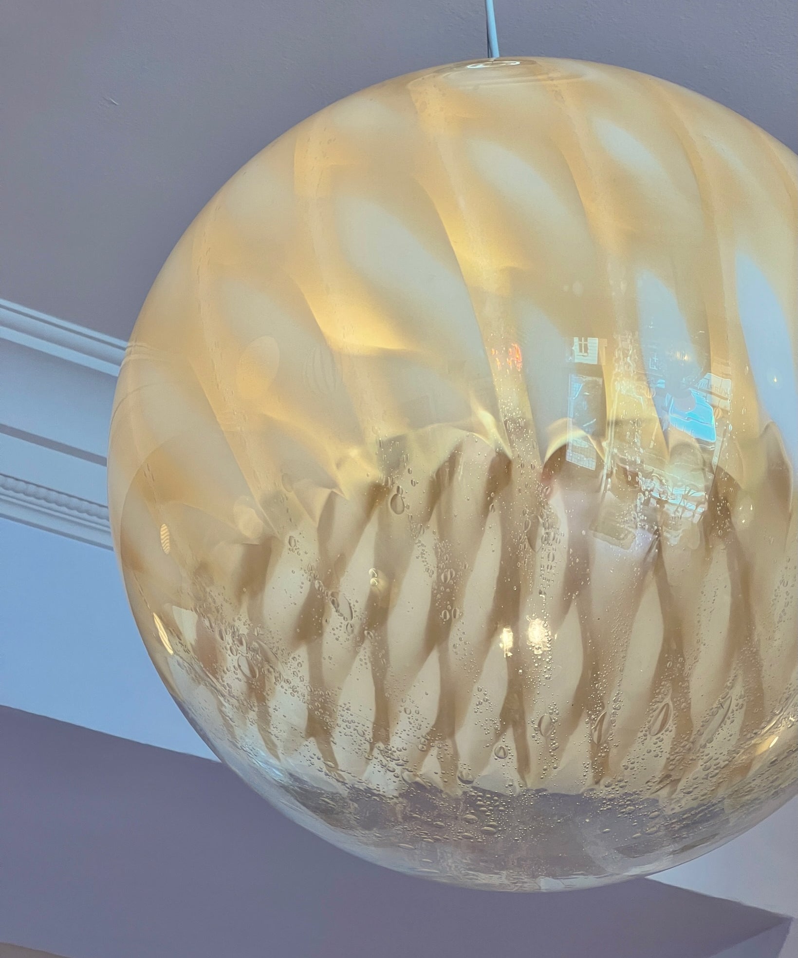 Large vintage golden clear Murano ceiling lamp (D50)