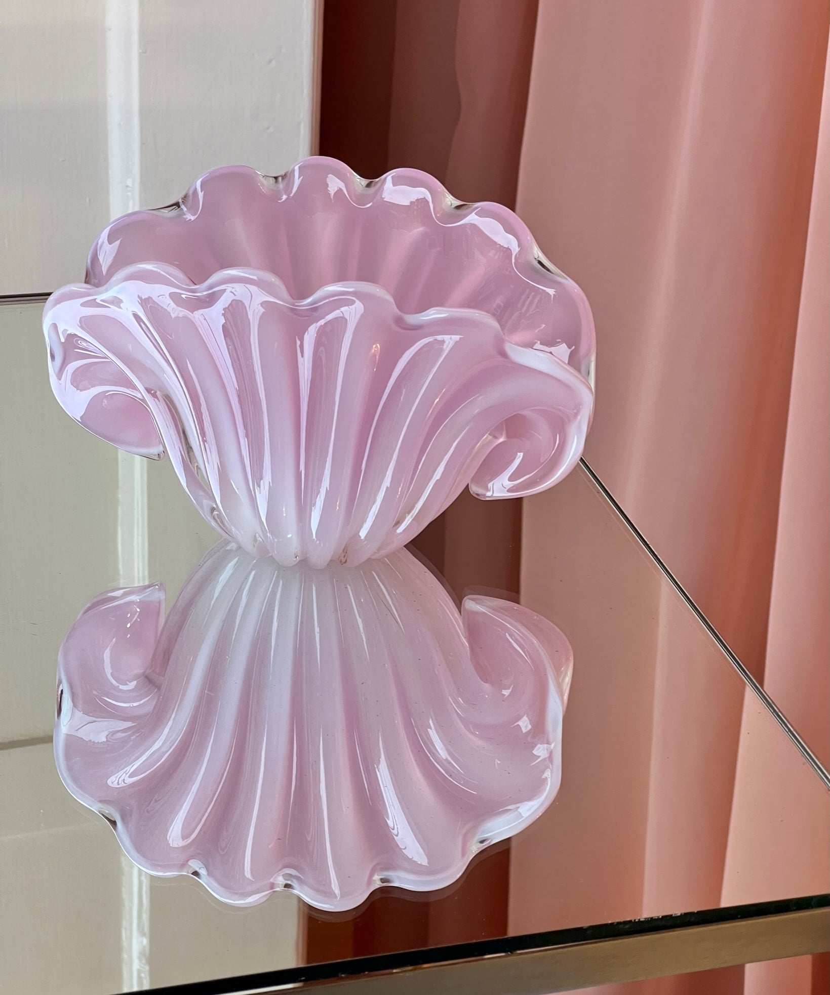 Vintage opal pink Murano shell bowl