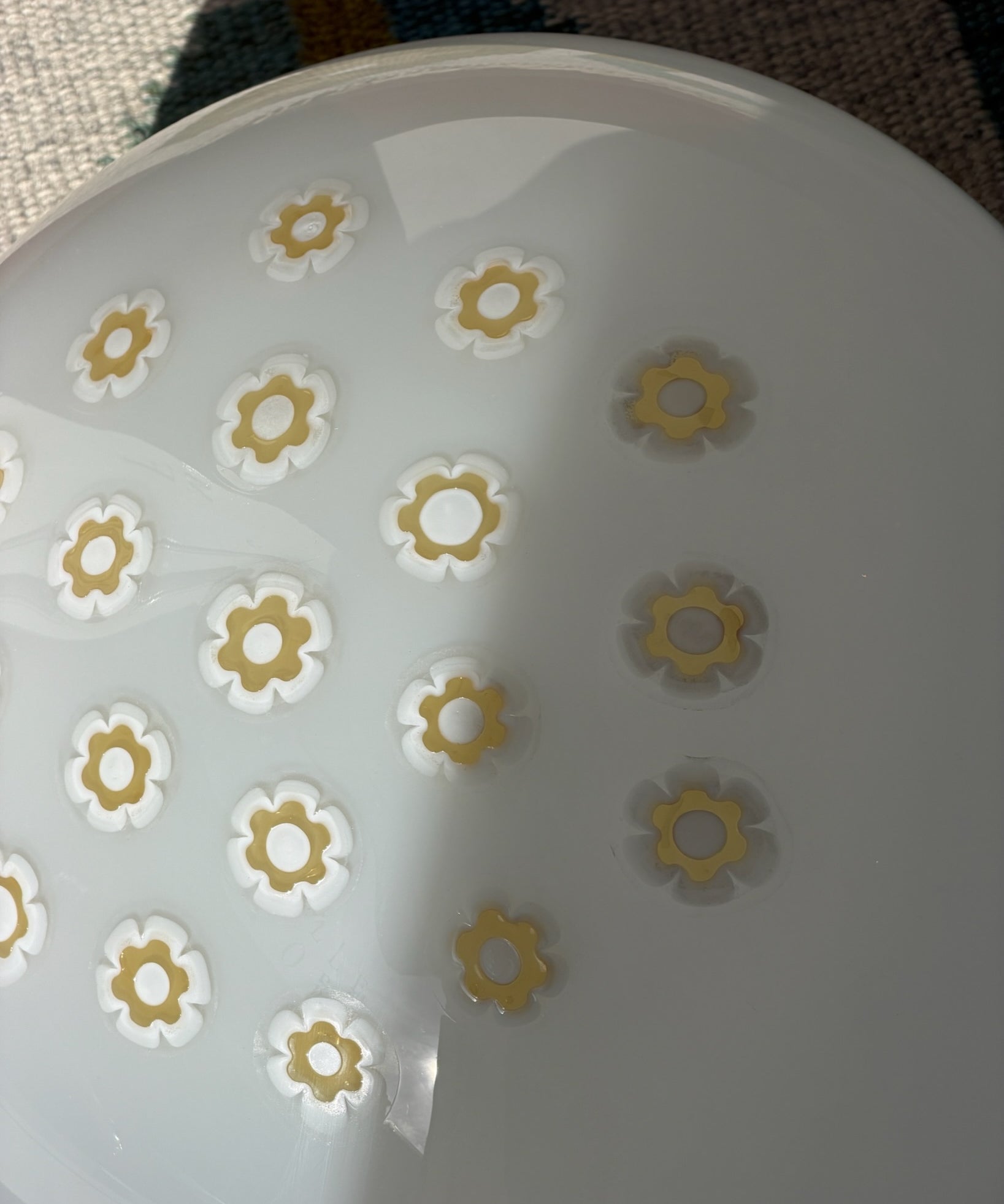 Vintage Murano oval white/yellow Millefiori ceiling lamp (D45)