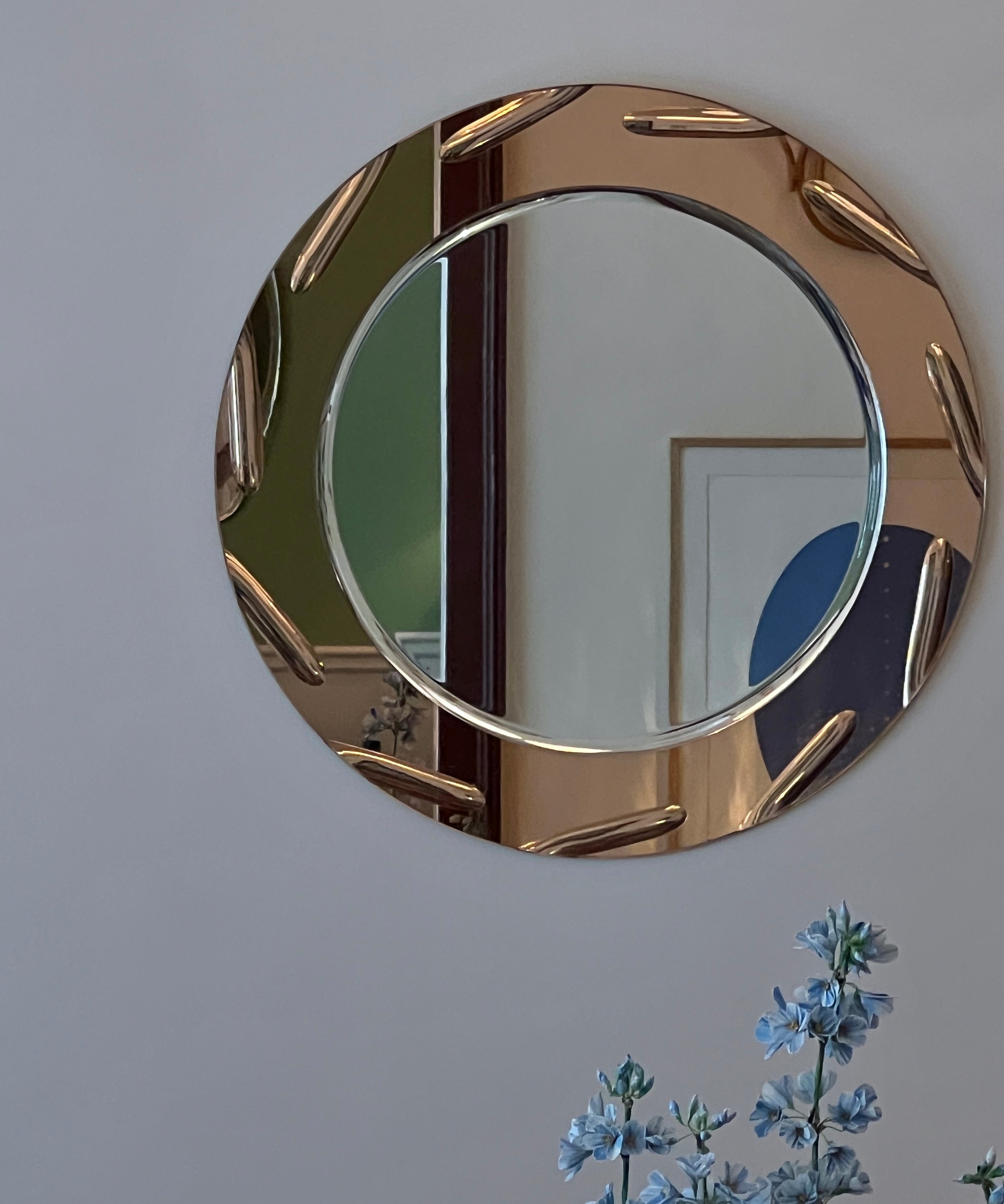 Vintage rosegold/pink round Italian mirror