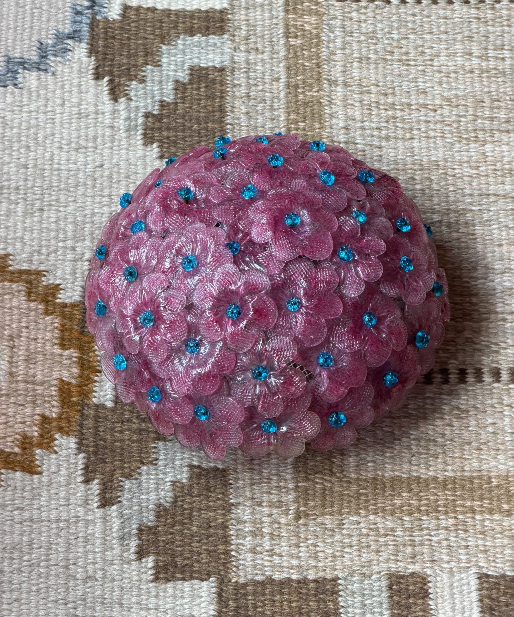 Vintage pink/clear/blue Murano flower ceiling/wall lamp (D28)