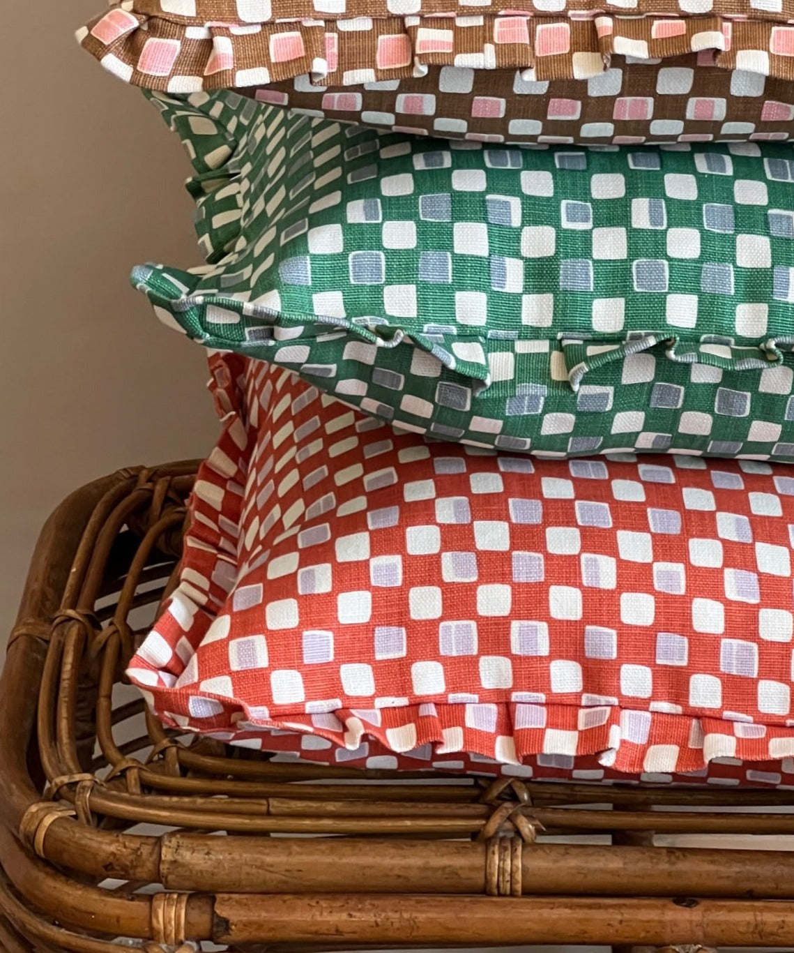 Faye ruffled cushion - Rust & Lilac (Available upon request)