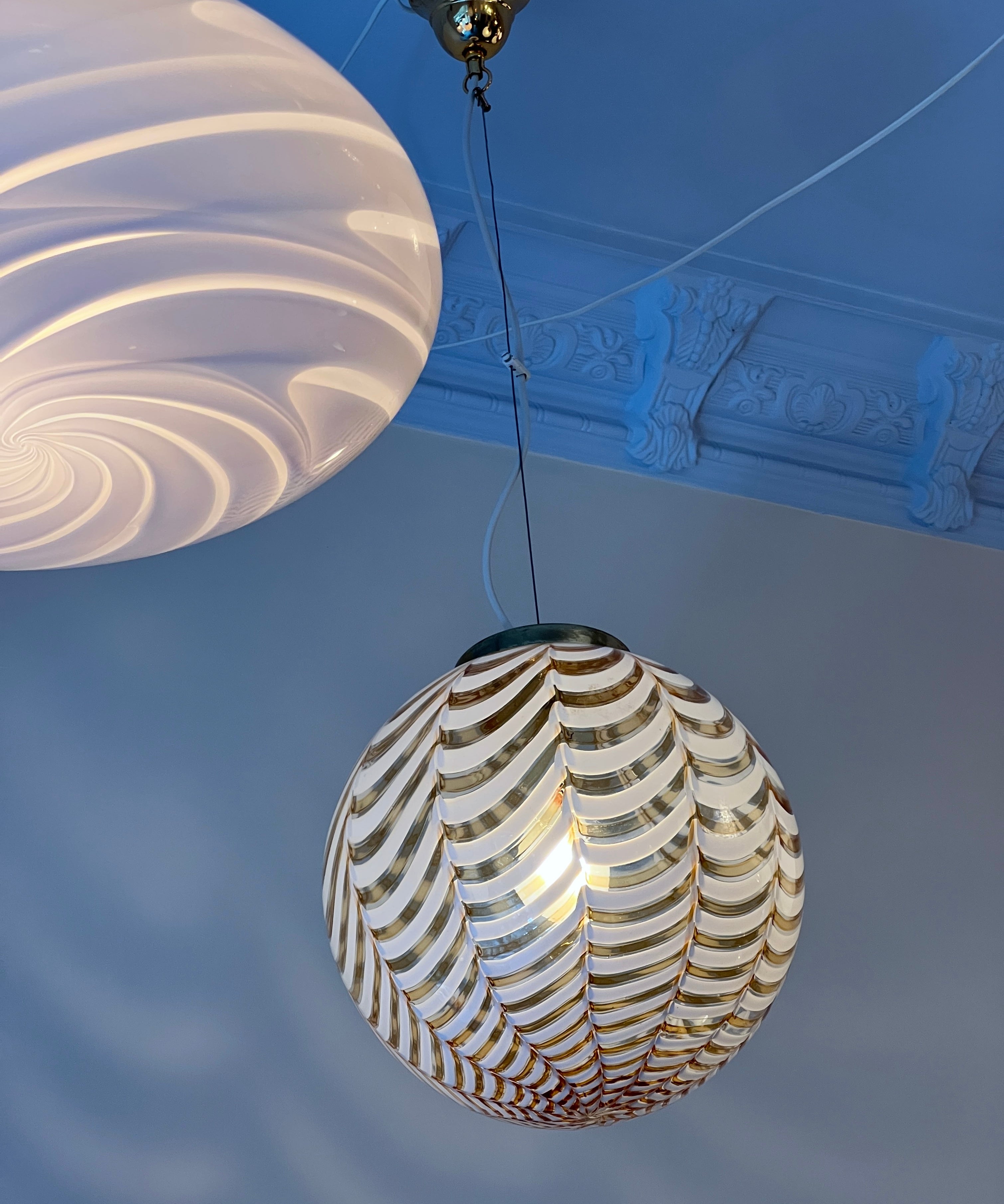 Vintage Murano golden/transparent patterned ceiling lamp (D30)