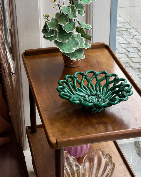 Vintage green ceramic basket