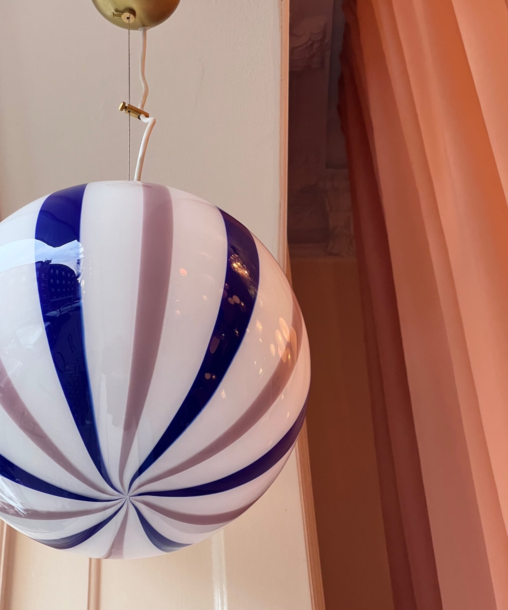 Candy ceiling lamp - Pink lavender / blue vertical stripes (D30)
