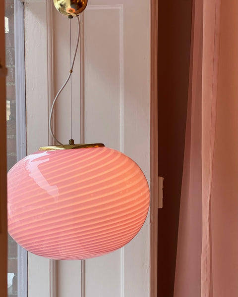 Vintage oval pink swirl Murano ceiling lamp (D45)