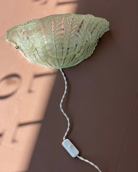 Vintage green/clear Murano shell wall lamp