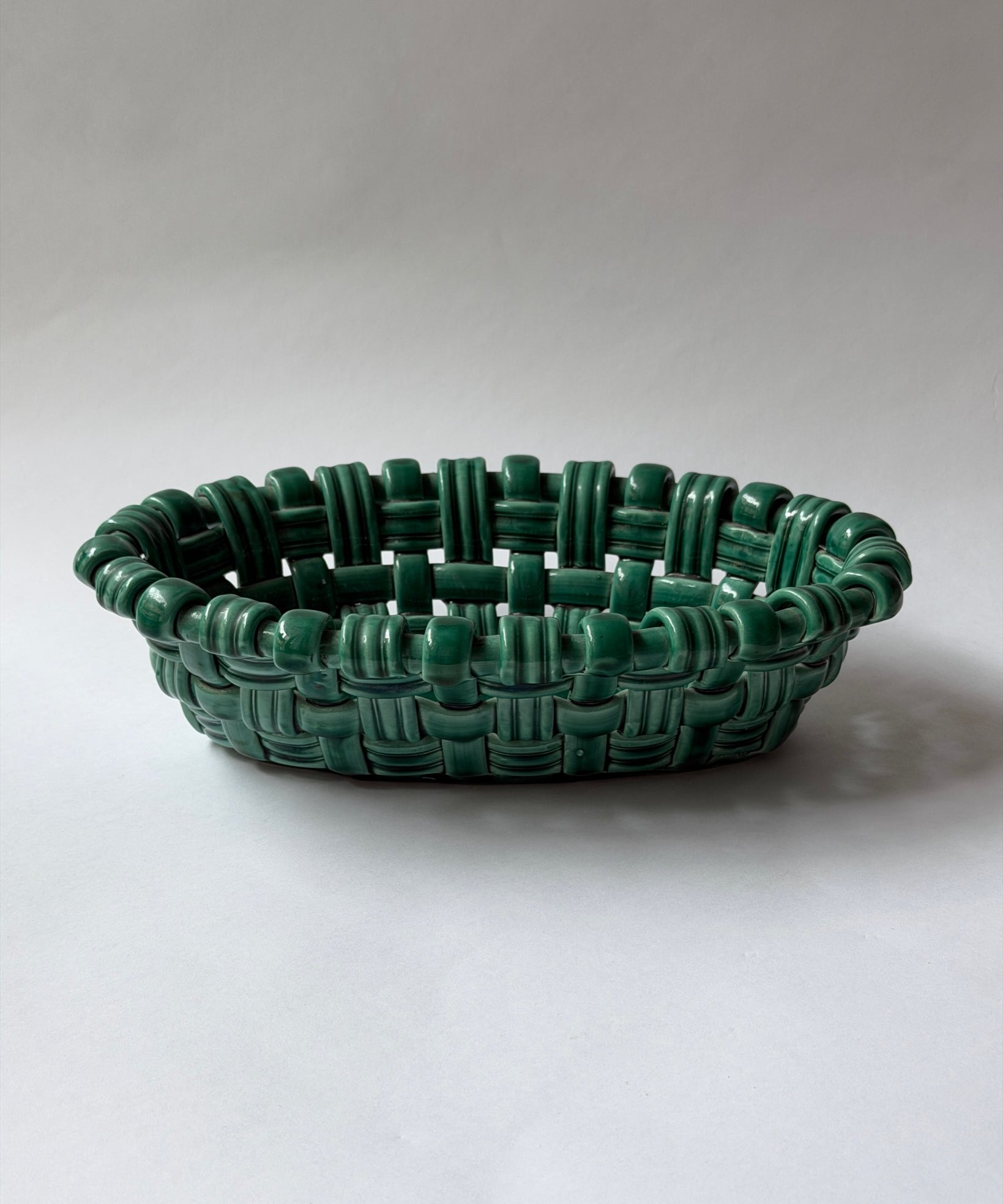Vintage green ceramic basket