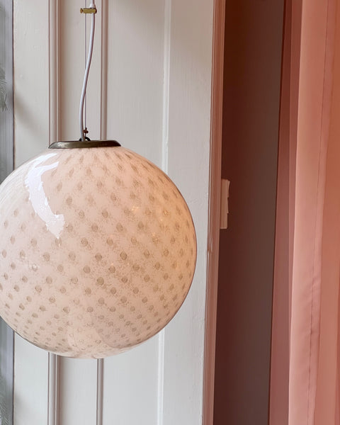 Vintage round white/black dotted Murano ceiling lamp (D40)