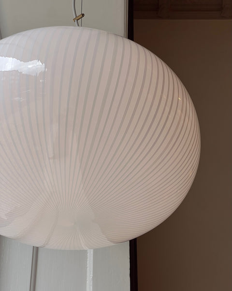 Large vintage oval white stripes Murano ceiling lamp (D50)