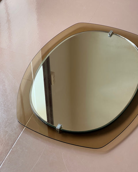 Vintage oval brown/golden (clear) glass-frame Italian mirror