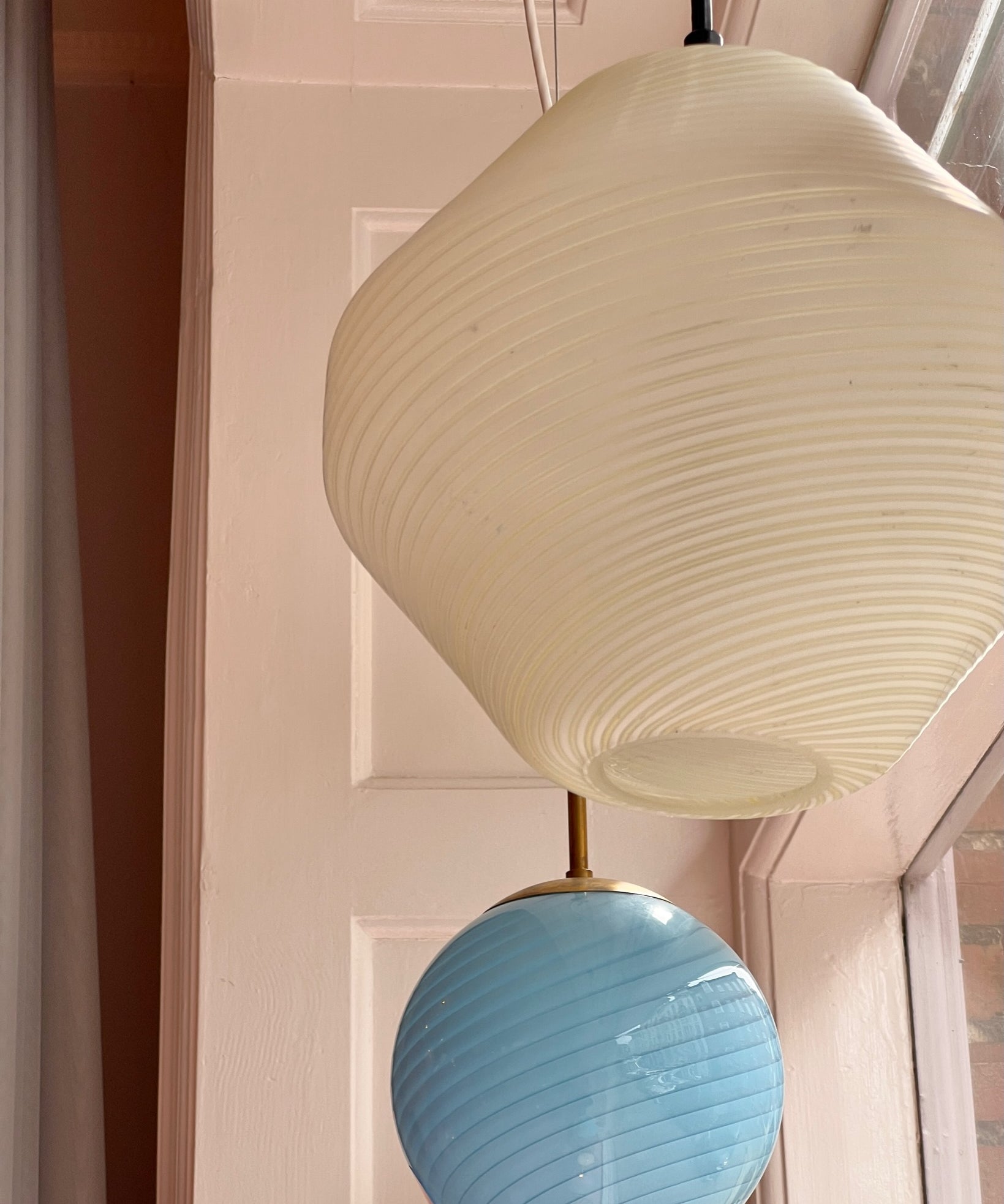 Vintage light yellow swirl Murano ceiling lamp