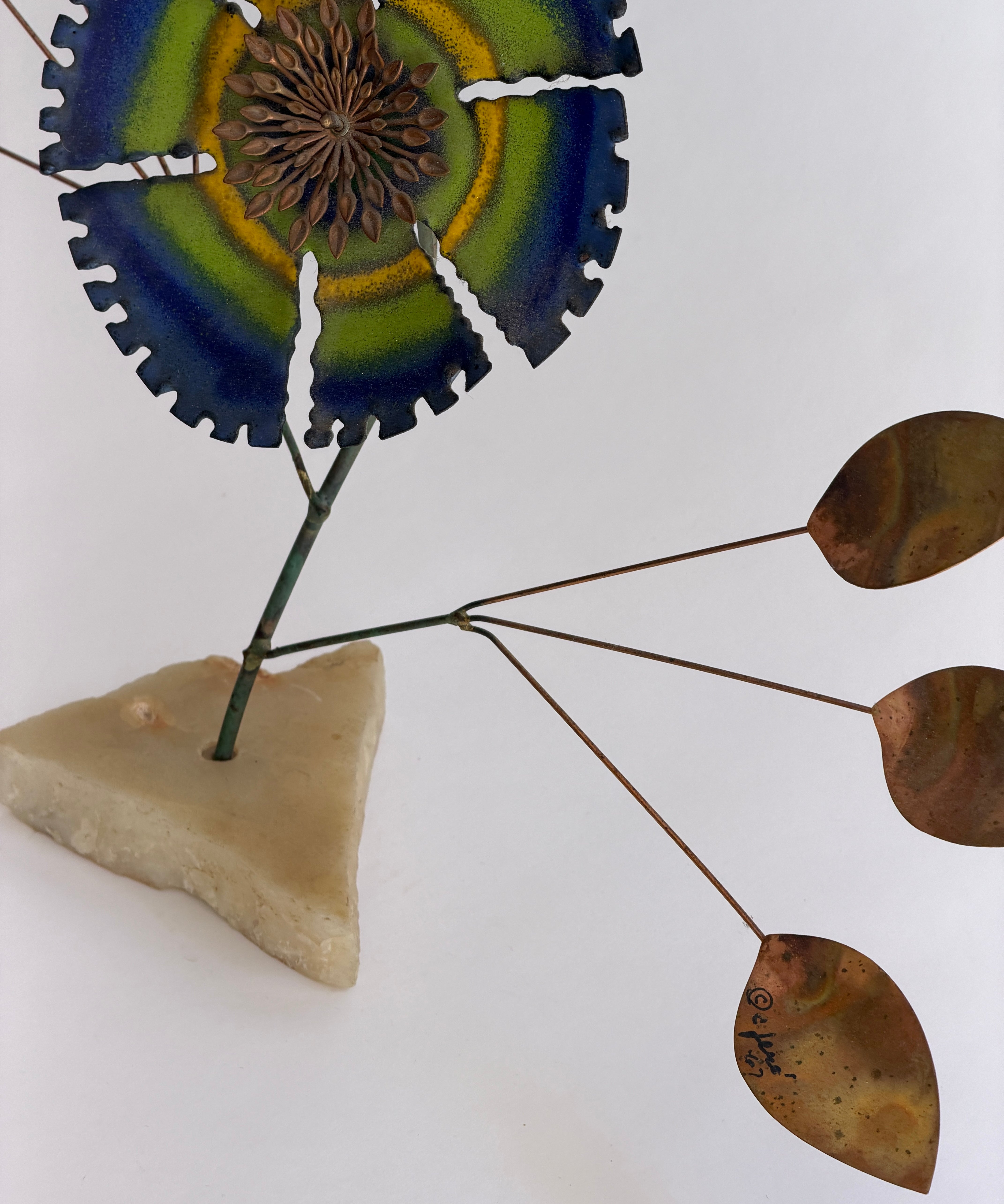 Vintage Curtis Jere blue enamel flower sculpture (stand or wall)
