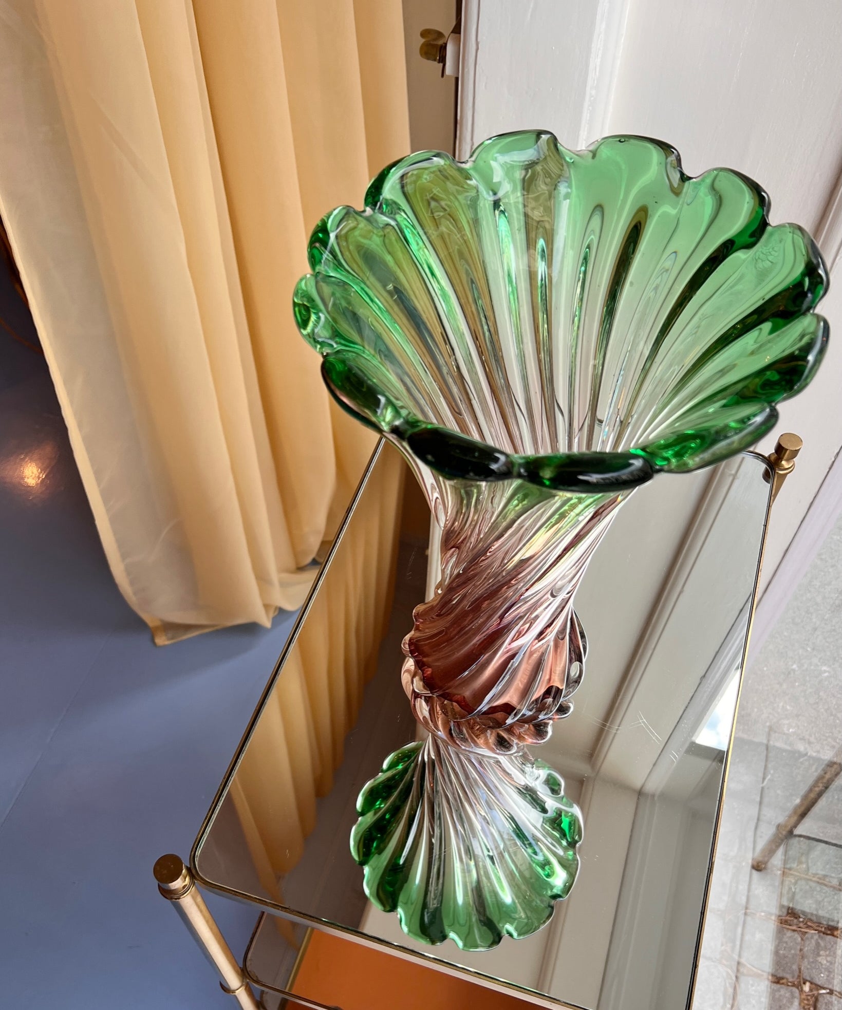 Large vintage green/brown Murano vase