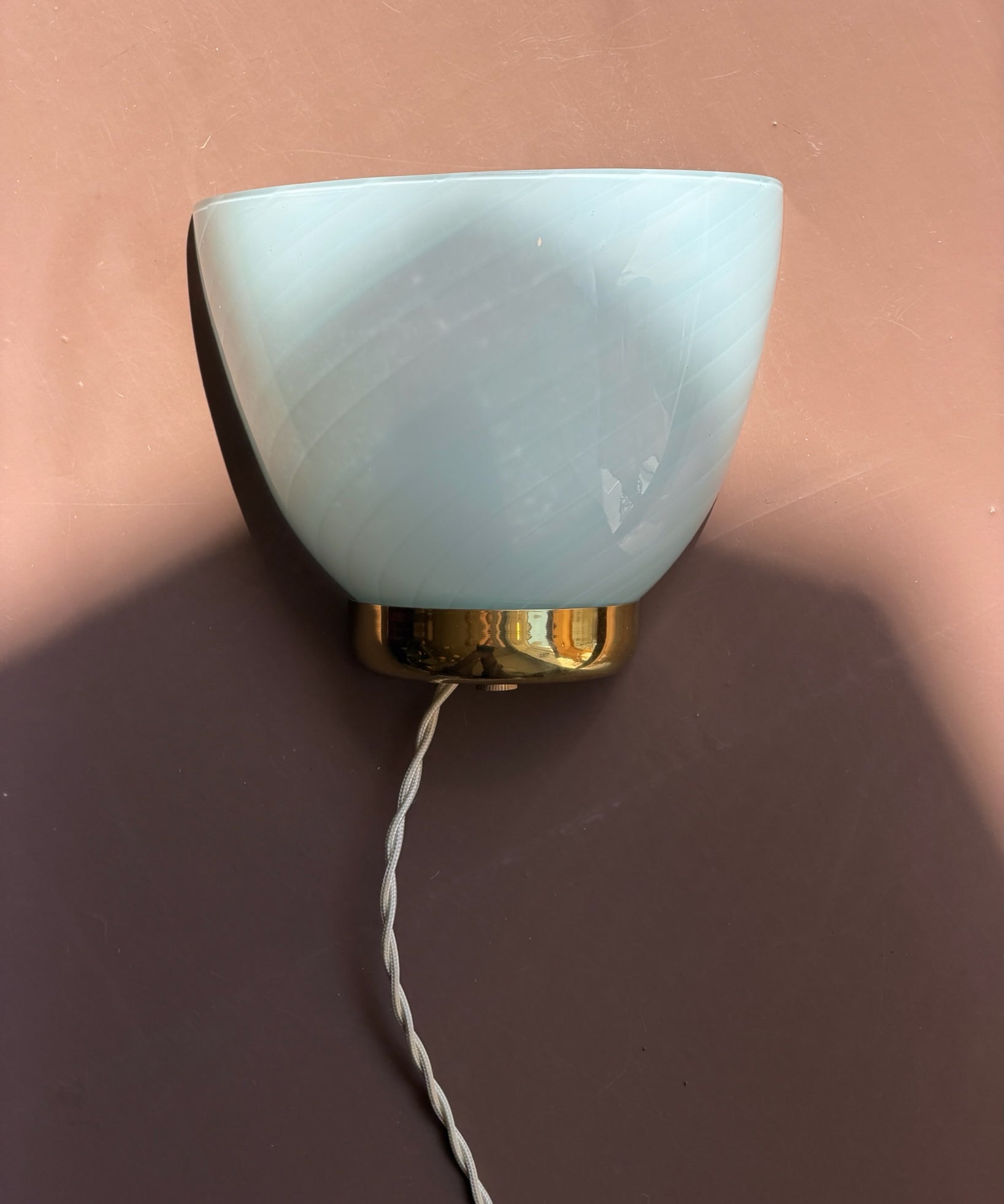 Vintage light blue swirl Murano wall lamp
