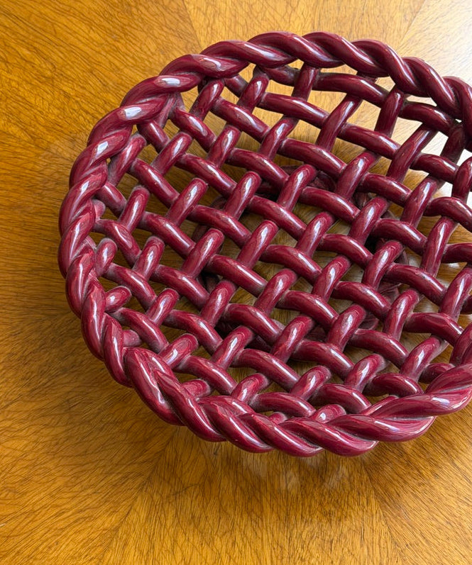 Vintage red ceramic basket