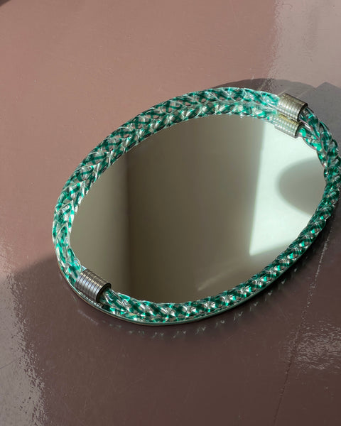 Vintage Italian mirror with twisted clear/green glass frame