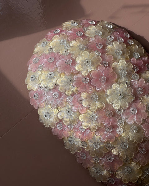 Large vintage pink/clear/golden Murano flower ceiling lamp (W60x39)