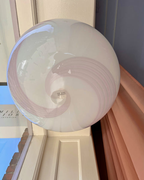Vintage oval Murano light pink/white/grey swirl ceiling lamp (D40)