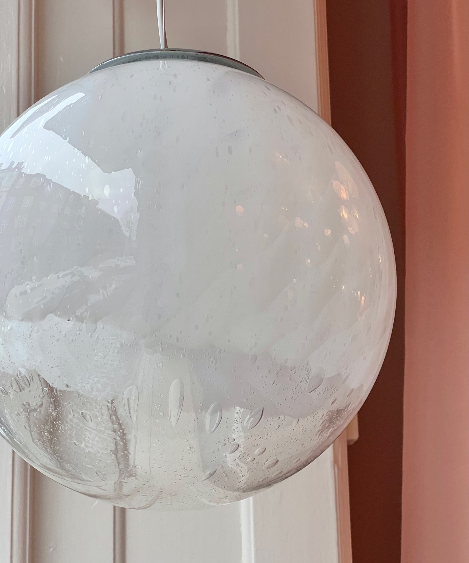 Vintage white clear Anemone Murano ceiling lamp (D35)