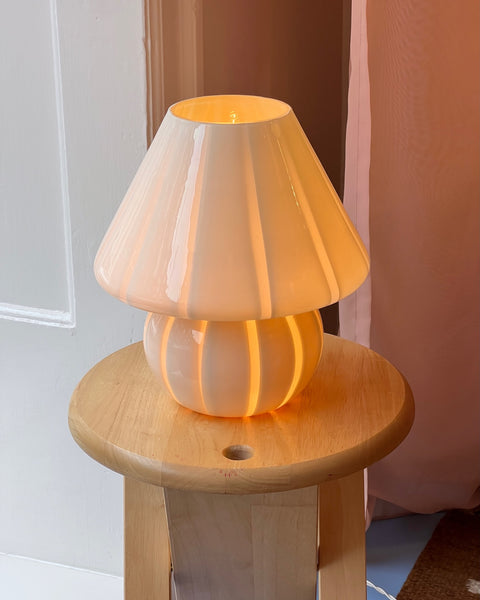 Vintage light yellow vertical striped Murano mushroom table lamp