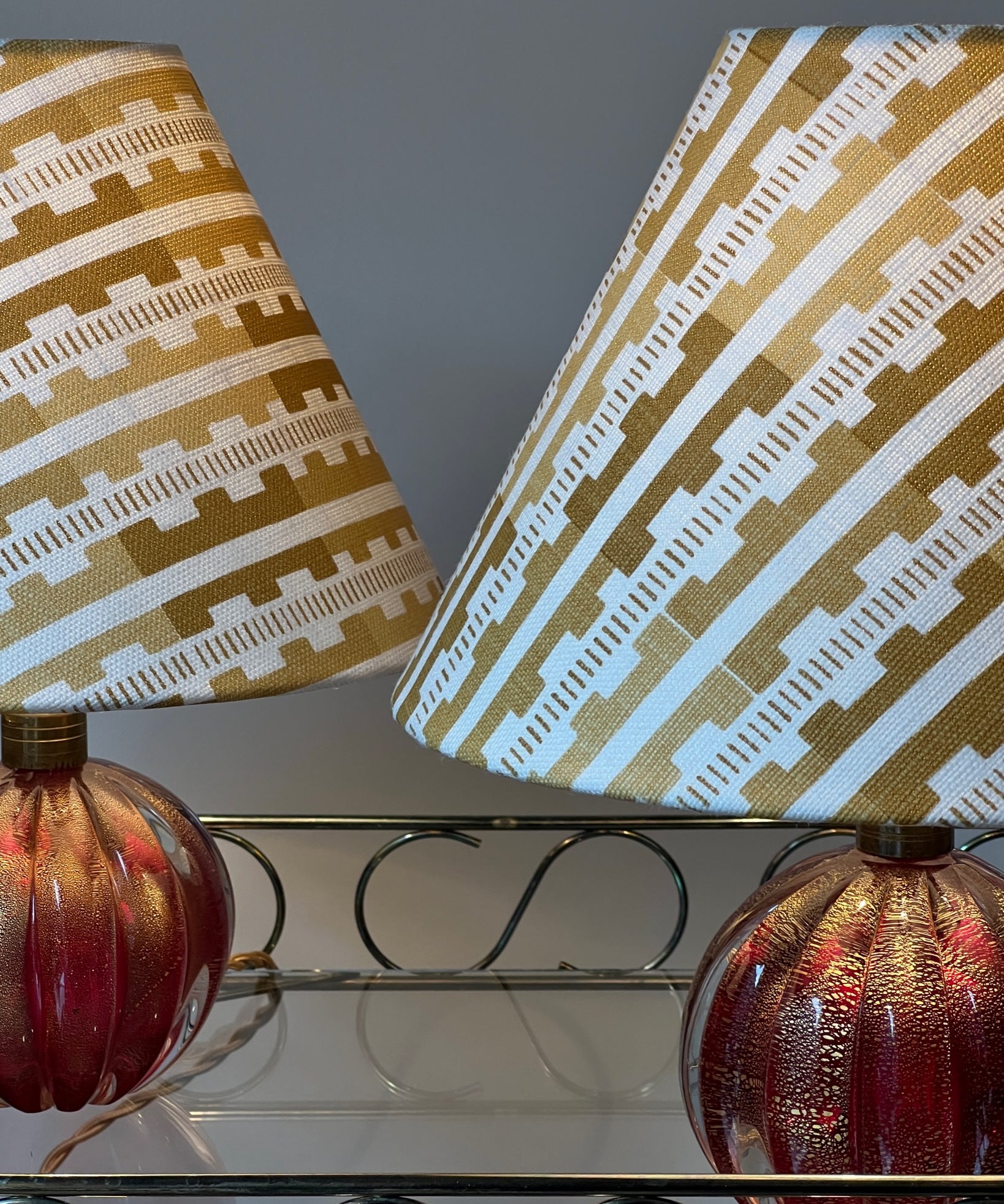 Vintage red/golden Murano table lamp (incl. lampshade)