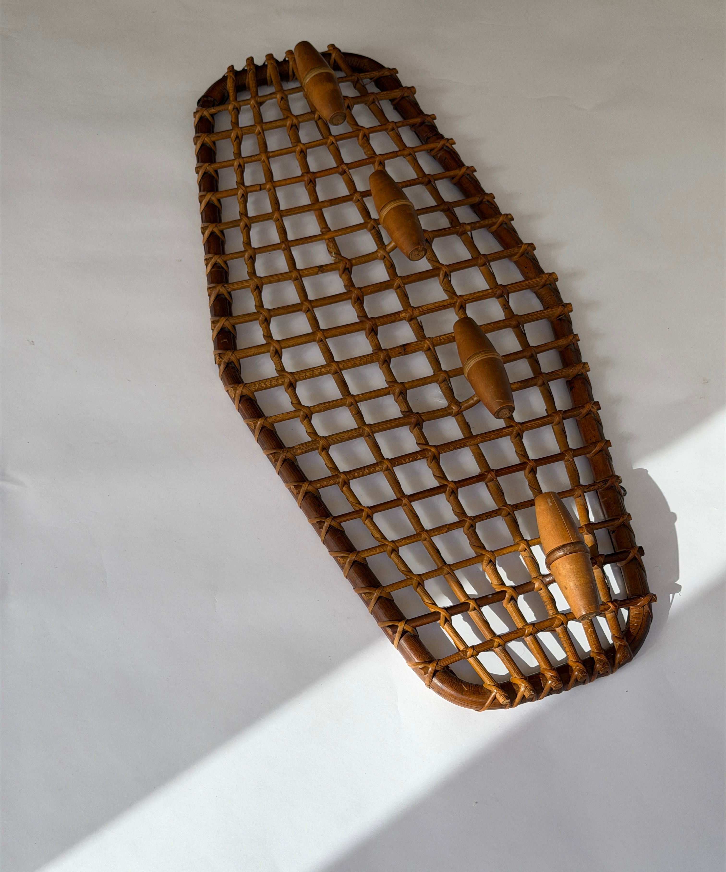 Vintage rattan coat rack