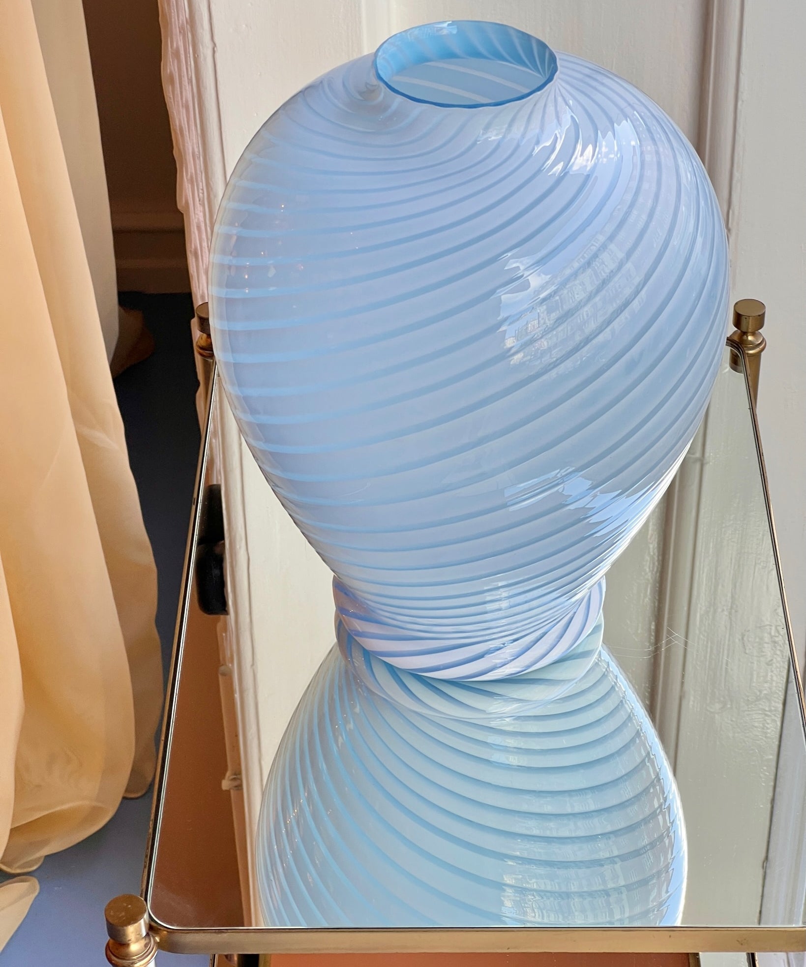 Large vintage blue swirl Murano vase