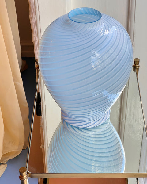 Large vintage blue swirl Murano vase