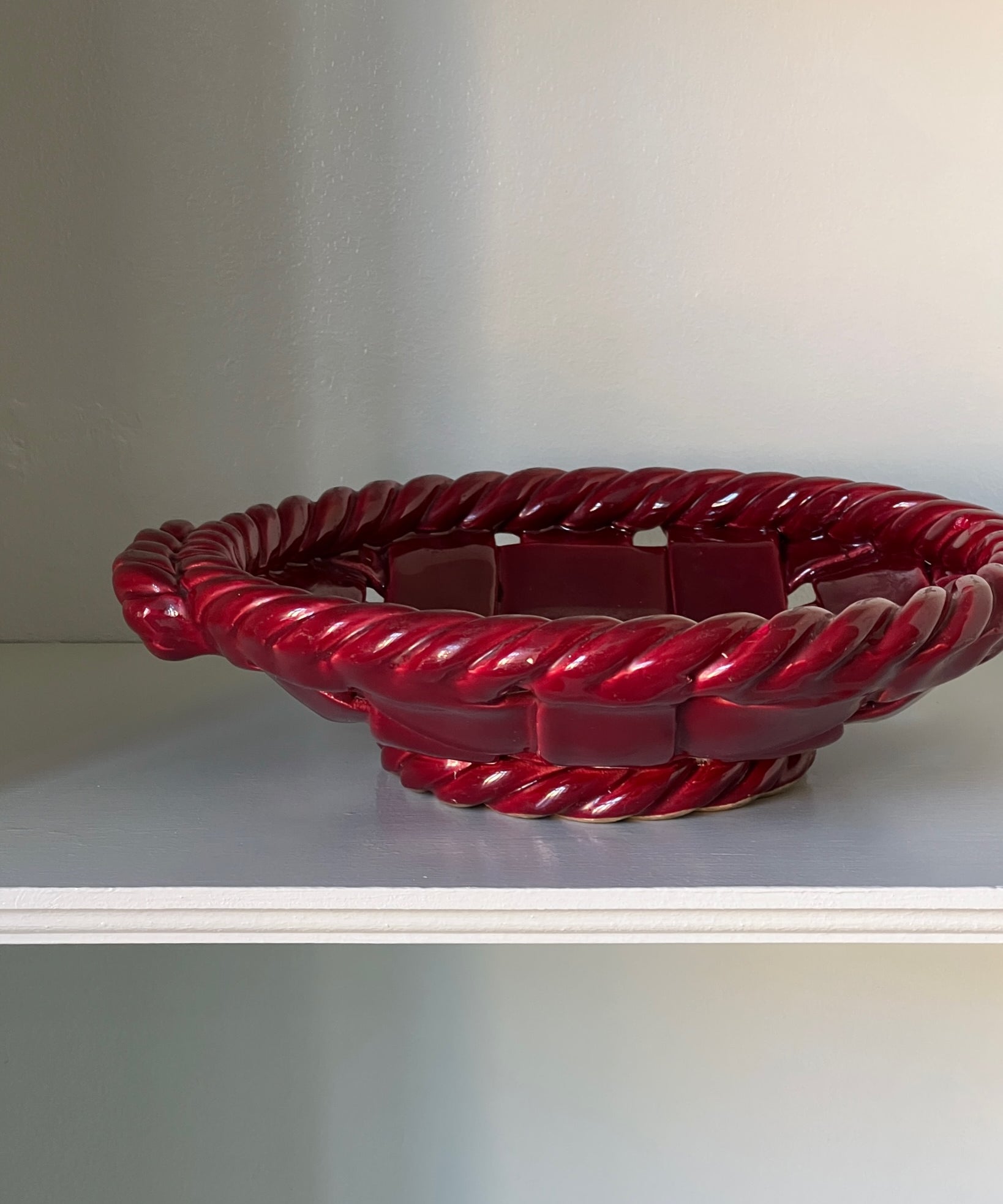 Vintage red ceramic basket
