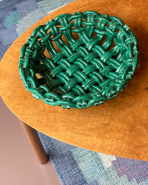 Vintage green ceramic basket