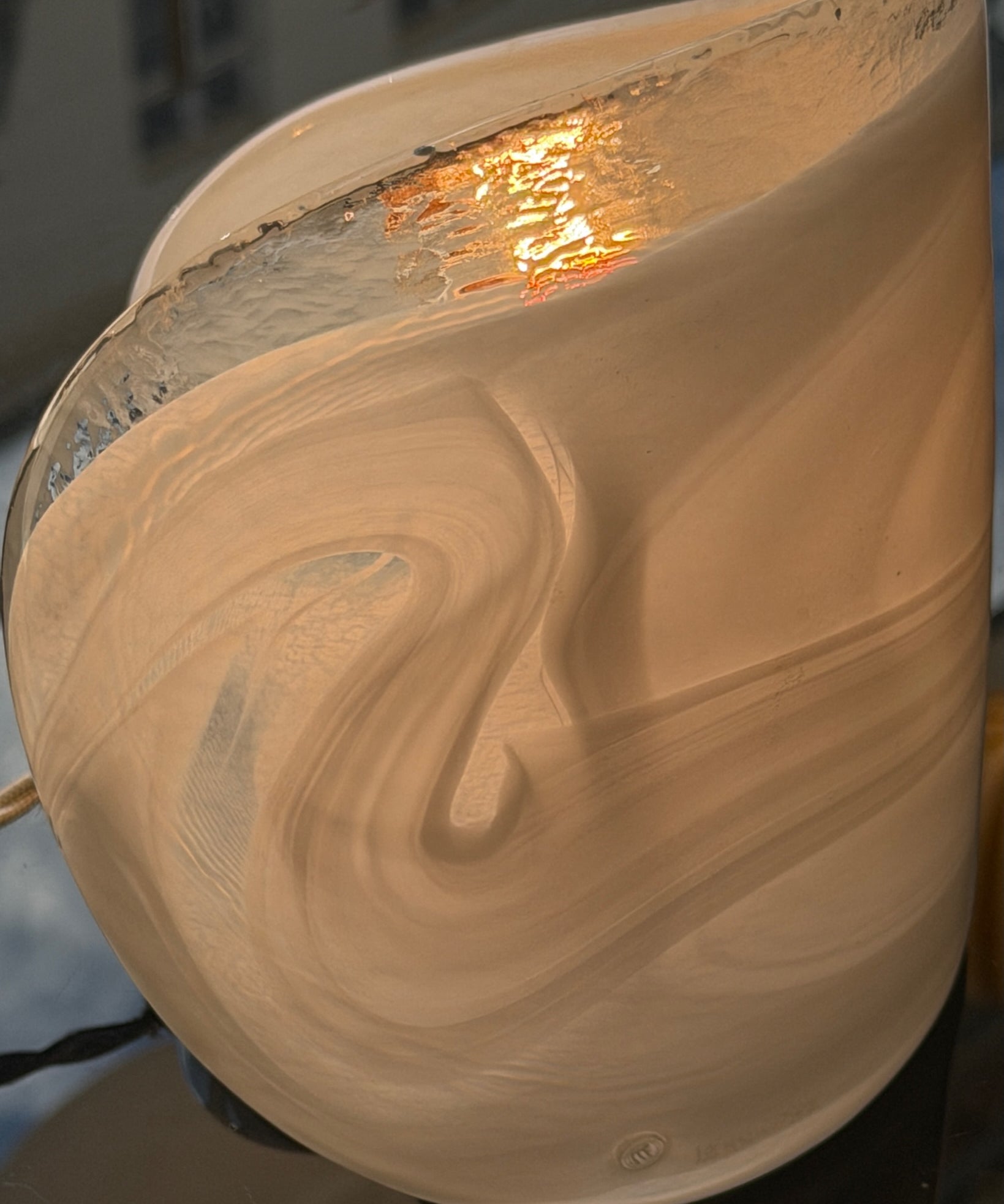 Vintage milky white Murano spiral table lamp