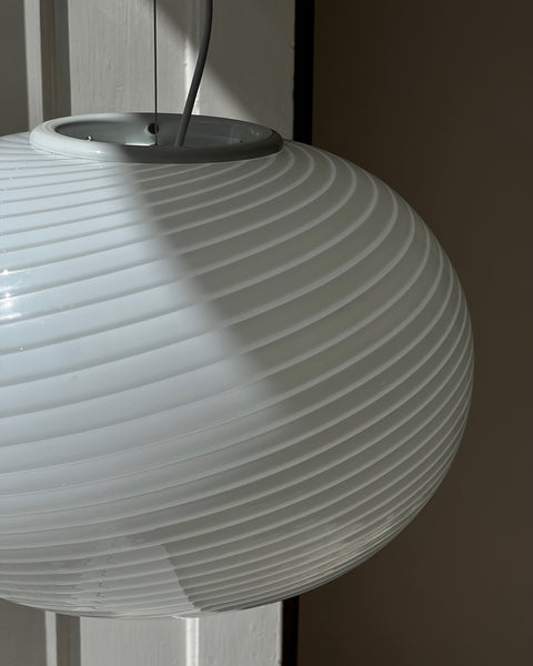 Vintage Murano oval white swirl ceiling lamp (D48)