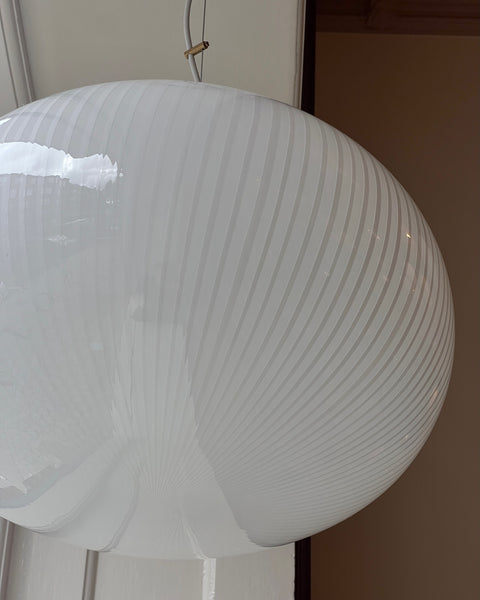 Large vintage oval white stripes Murano ceiling lamp (D50)