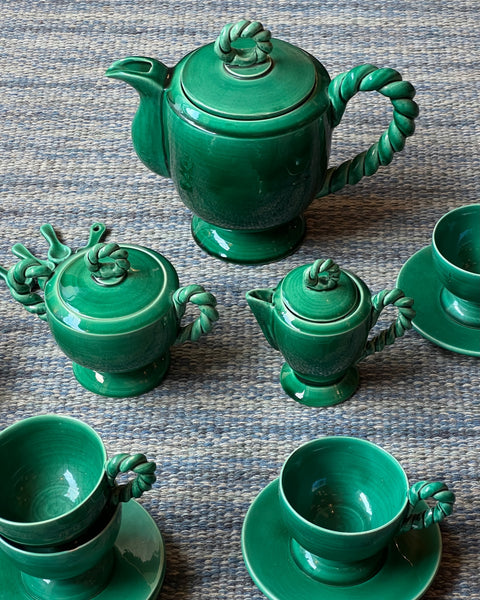 Vintage Vallauris green ceramic coffee set/tableware