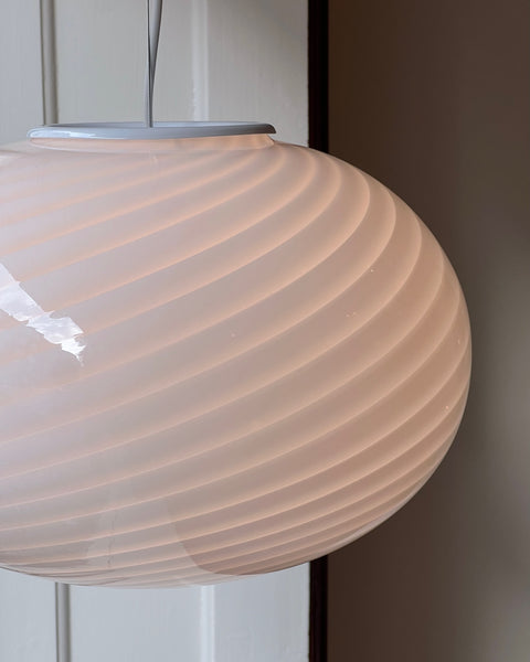 Vintage Murano white swirl oval ceiling lamp (D40)