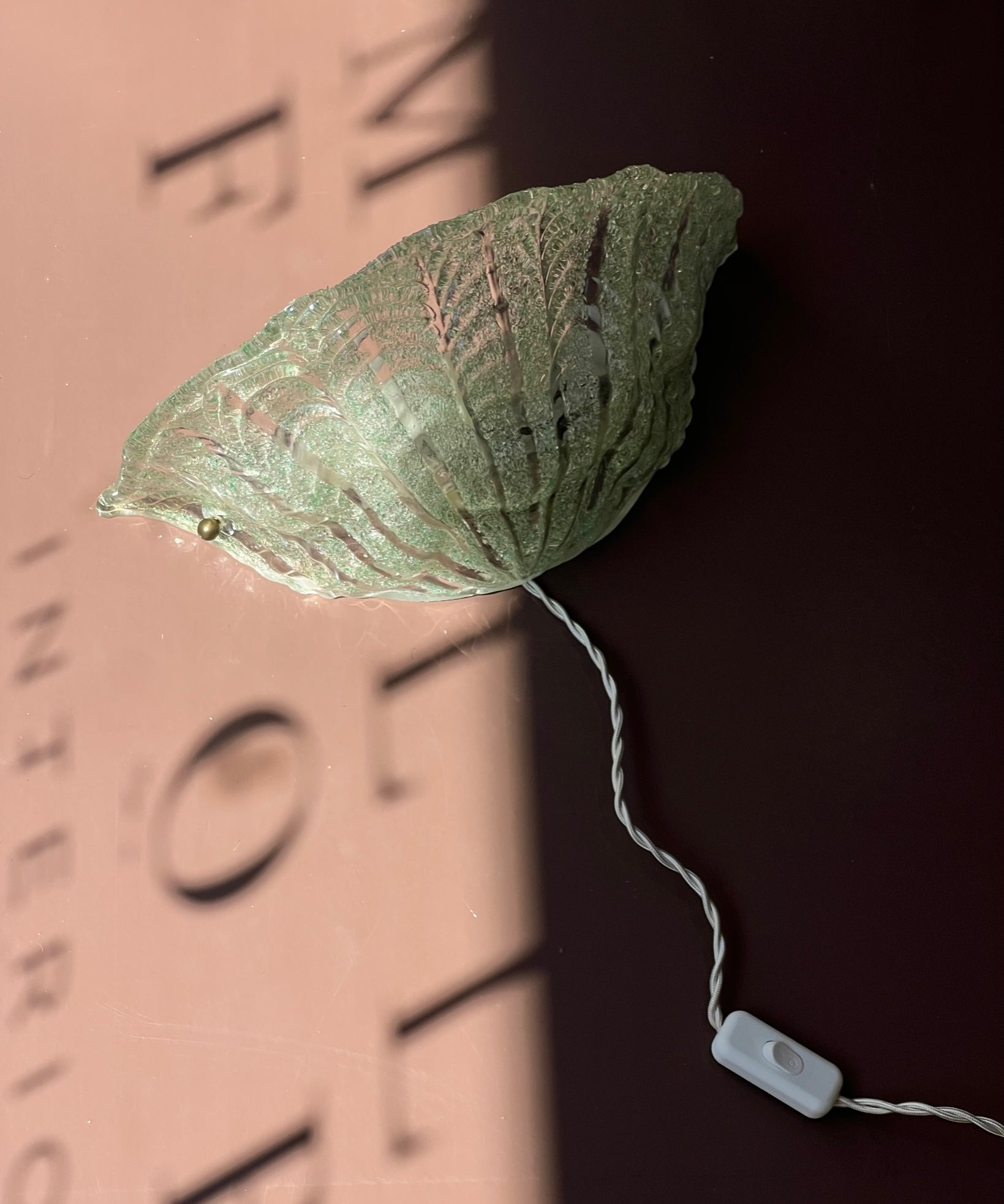 Vintage green/clear Murano shell wall lamp